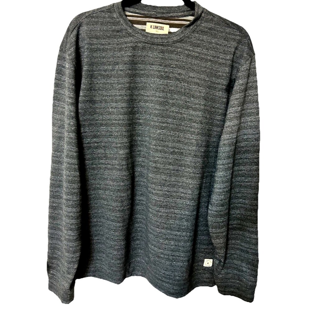 Linksoul Mens XL Blue Gray Striped Reverse Knit Pullover Sweatshirt Long Sleeves